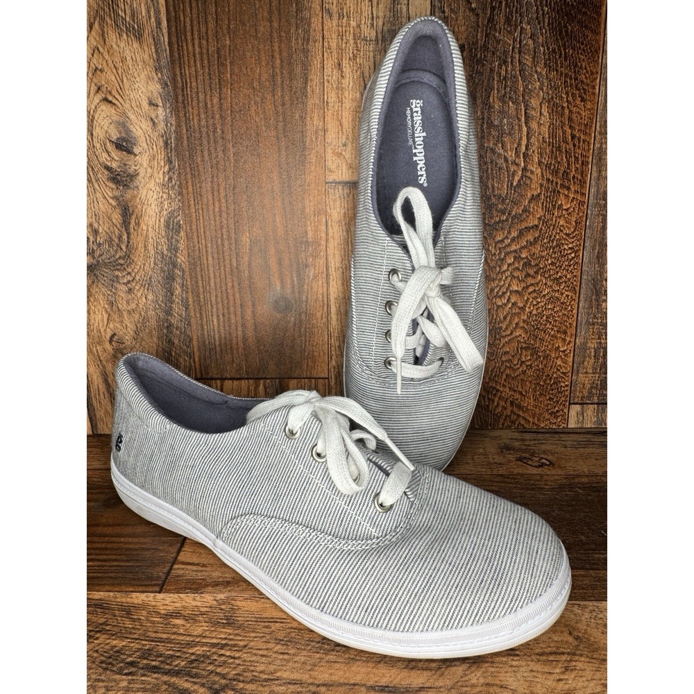 Grasshoppers Memory Foam Sneakers Women's Size 7‎ Gray Stripe Casual Shoes EUC
